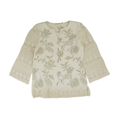 Beige Floral Pullover Sweater