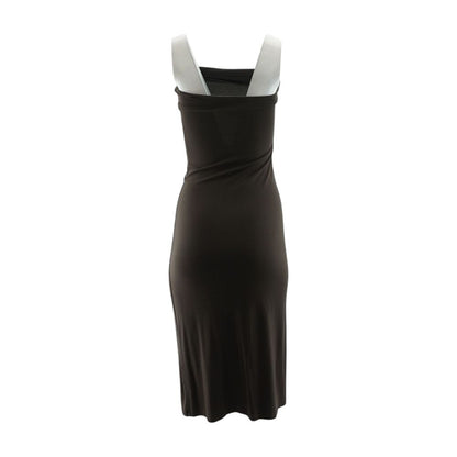 Brown Solid Midi Dress
