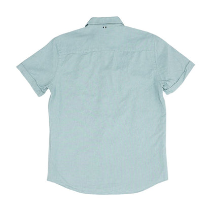 Green Solid Short Sleeve Button Down