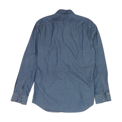 Blue Solid Long Sleeve Button Down