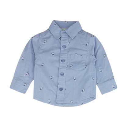 Blue Graphic Long Sleeve Button Down