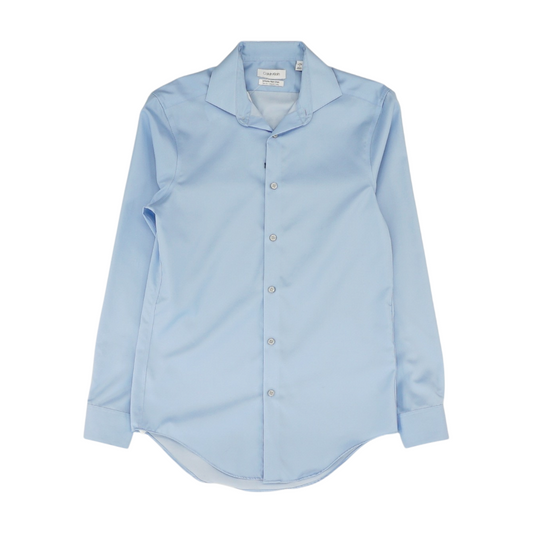Blue Solid Long Sleeve Button Down