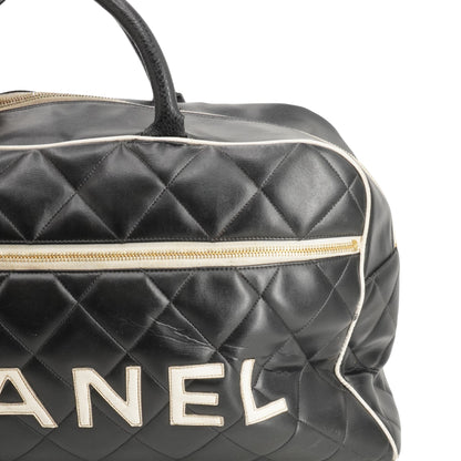 Black & White Vintage Quilted Leather Duffle Bag