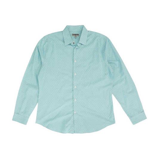 Blue Polka Dot Long Sleeve Button Down