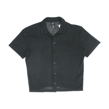 Black Solid Short Sleeve Button Down