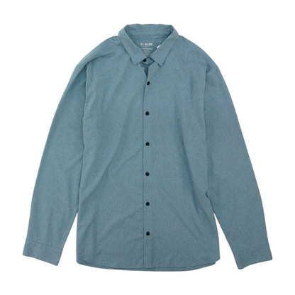 Blue Solid Long Sleeve Button Down