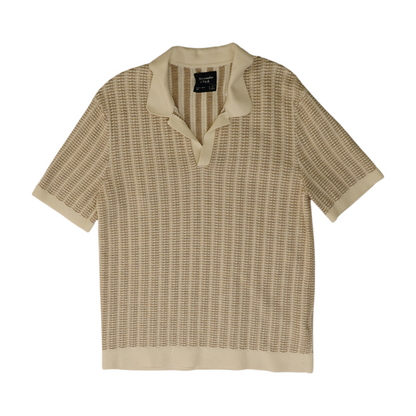 Beige Striped Short Sleeve Polo
