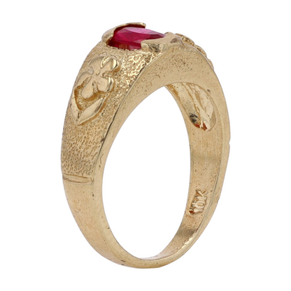 10K Yellow Gold Red Stone Ring