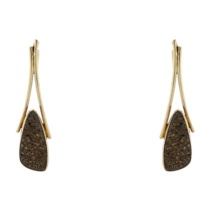18K Two-Tone Gold Quartz Dangle Earrings