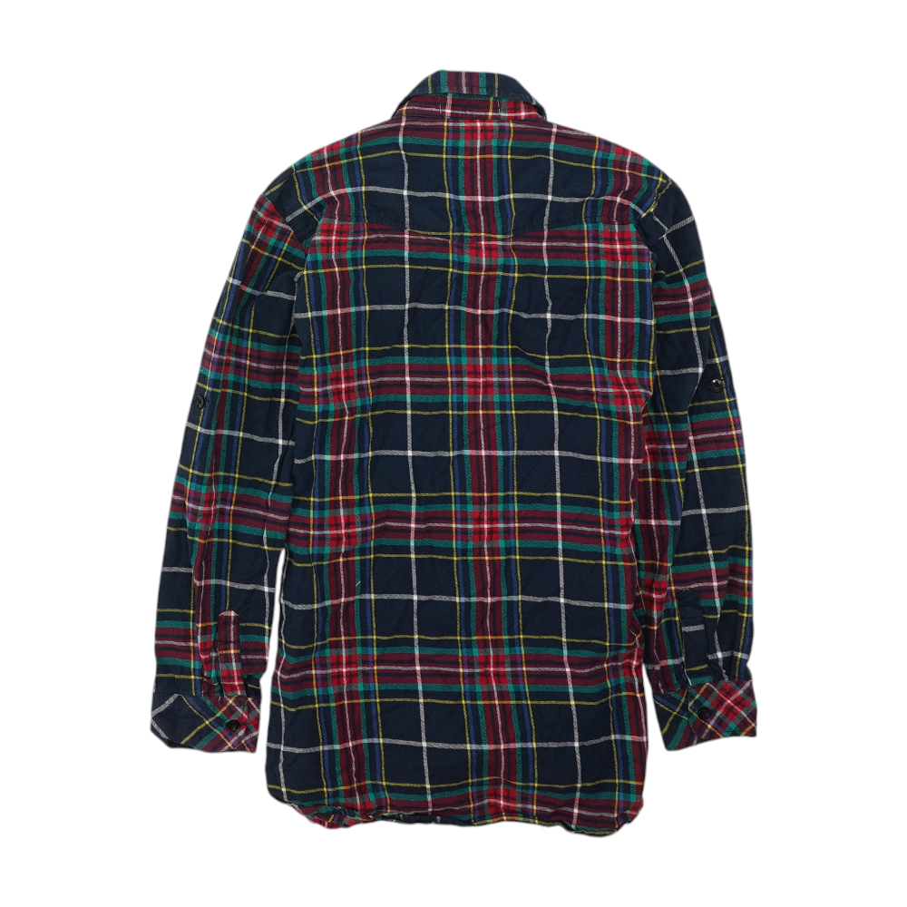 Navy Plus Size Plaid Flannel Button Down