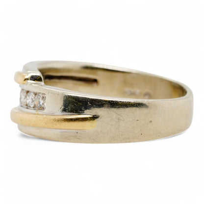14K Two Tone Gold Bypass Style Channel Set Round Diamond Band