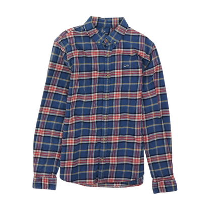 Navy Plaid Flannel Button Down