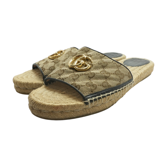 Beige Marmont GG Espadrille Slide Sandals