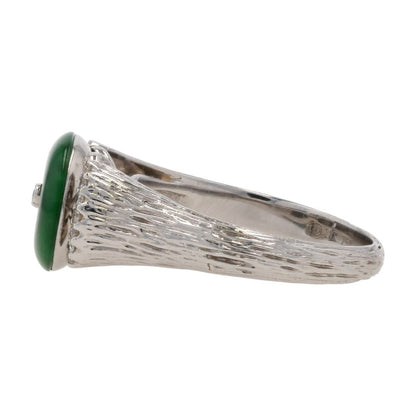 18K White Gold Jade Halo With Bezel Set Diamond Cocktail Ring