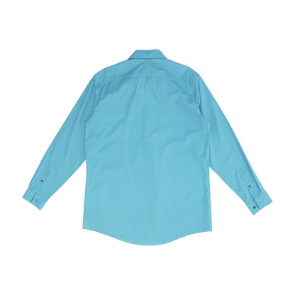 Blue Solid Long Sleeve Button Down