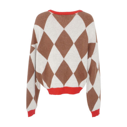 Brown Geometric Cardigan Sweater