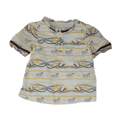 White Graphic Short Sleeve Blouse