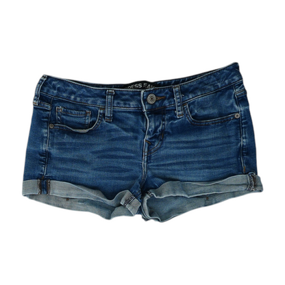 Blue Solid Denim Shorts