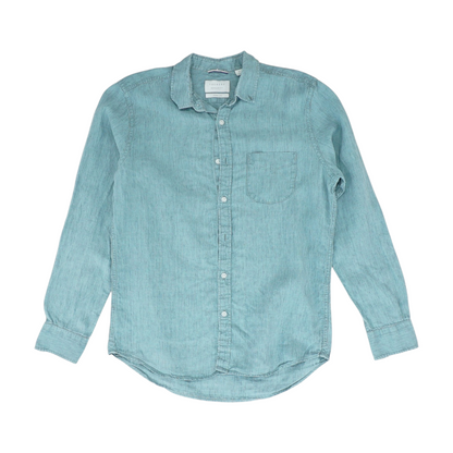 Blue Solid Long Sleeve Button Down