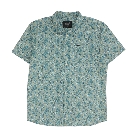 Green Floral Short Sleeve Button Down