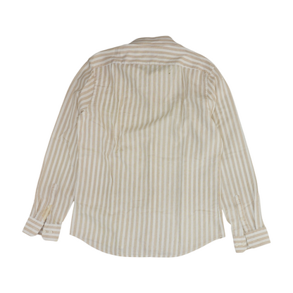 Beige Striped Long Sleeve Button Down