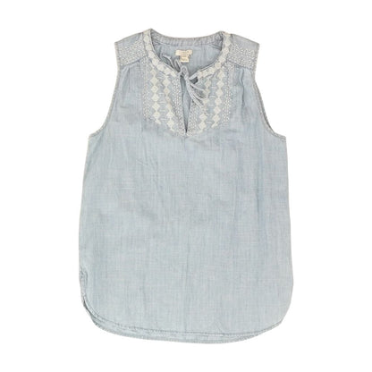 Blue Embroidery Detail Sleeveless Blouse