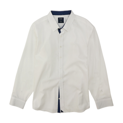 White Solid Long Sleeve Button Down