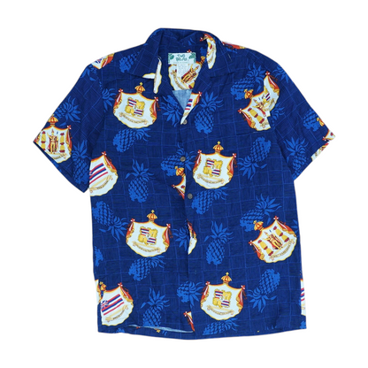 Vintage Blue Graphic Short Sleeve Button Down