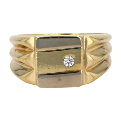 14K Two Tone Gold Small Diamond Accent Signet Ring