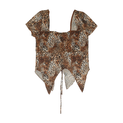 Brown Animal Print Cropped Blouse