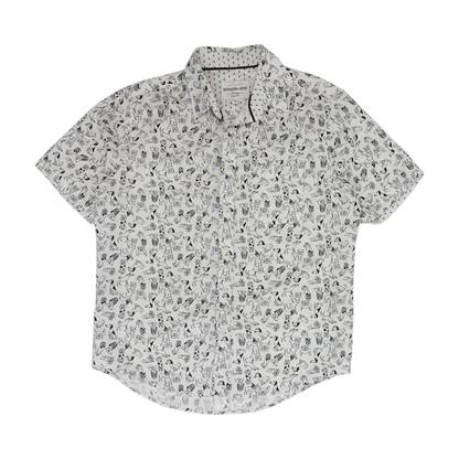 White Print Short Sleeve Button Down