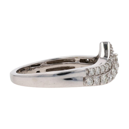 1/2 Ct 14K White Gold Round Diamond V Curved Band