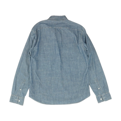 Blue Solid Long Sleeve Button Down