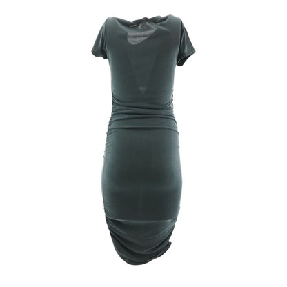 Black Solid Midi Dress