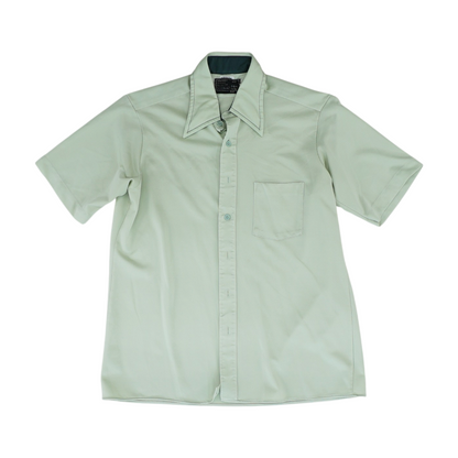 Green Solid Short Sleeve Button Down
