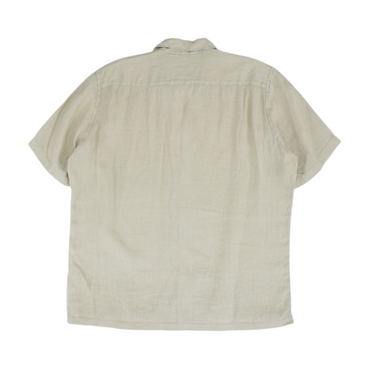 Beige Solid Short Sleeve Button Down