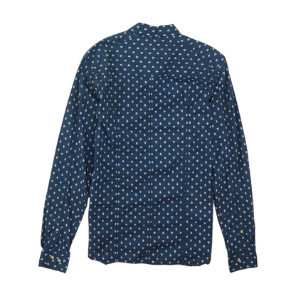 Navy Print Long Sleeve Button Down