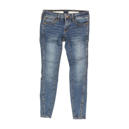 Blue Solid Mid Rise Skinny Leg Jeans