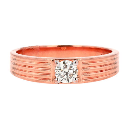 .40 ct 18K Rose Gold Ribbed Tapered Shank Band W/ Round Diamond