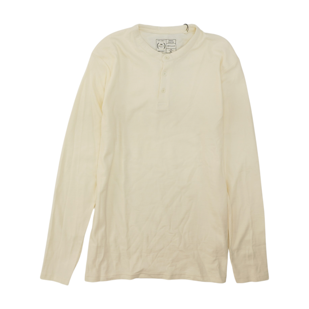 Cream Solid Henley T-Shirt