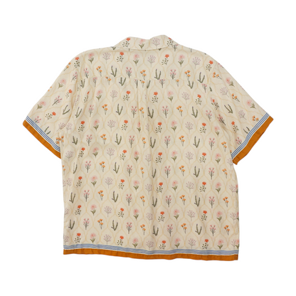 Beige Floral Short Sleeve Button Down
