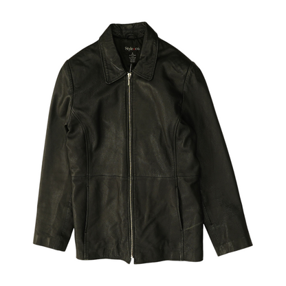 Black Solid Leather Jacket