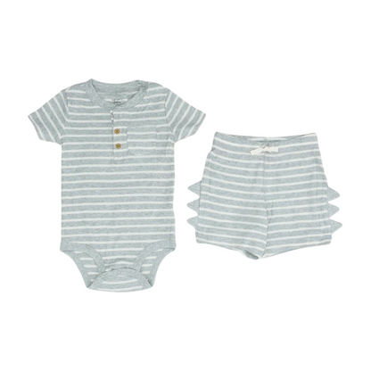 Gray Striped Short Sleeve Set