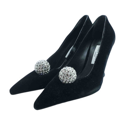 Black Crystal Orb Pointed Toe Velvet Pump