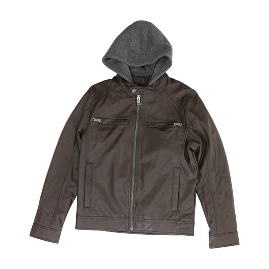 Brown Solid Faux Leather Jacket