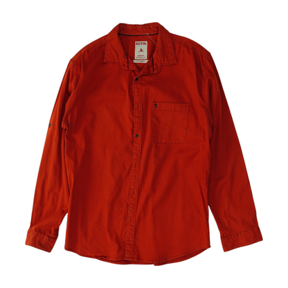 Red Solid Long Sleeve Button Down