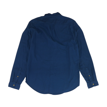 Blue Solid Long Sleeve Button Down