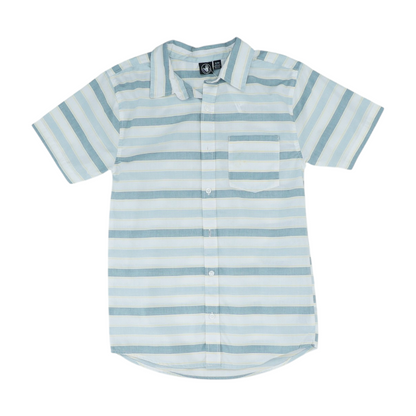 Green Striped Short Sleeve Button Down