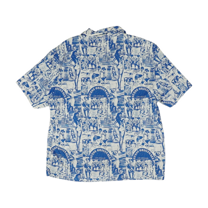 Blue Graphic Short Sleeve Button Down