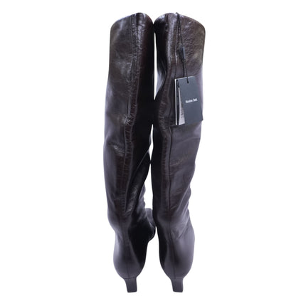 Brown/Burgundy Heeled Leather Knee High Boots